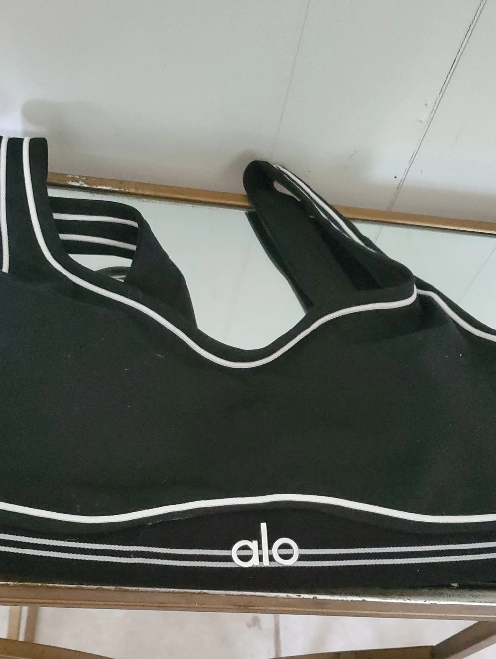 ALO Yoga Black Sports Bra with White Piping